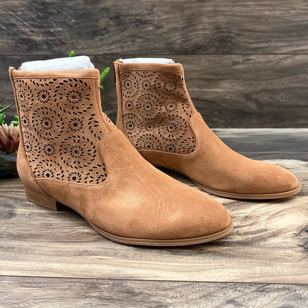 NIB Jack Rogers Ronnie Bootie Laser Cut Luggage Tan Suede - Picture 5 of 14